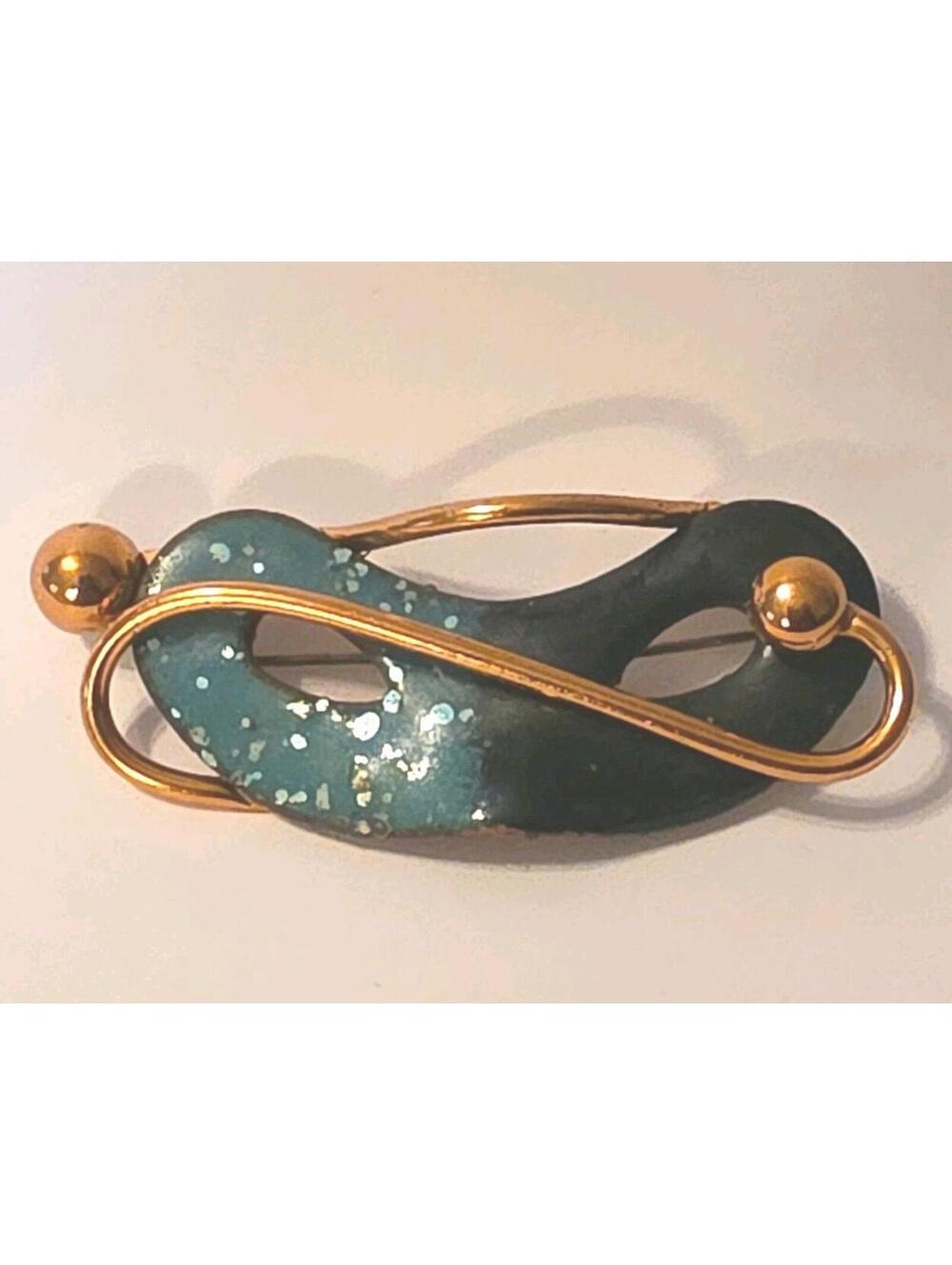 Vintage Matisse Renoir Mask Brooch Copper Green Black Enamel Pin Signed 2.5”